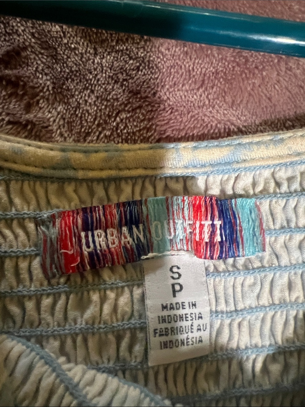 Urban Outfitters Blue and Cream Smocked Crop Top with Ruffle Straps - Picture 2 of 5